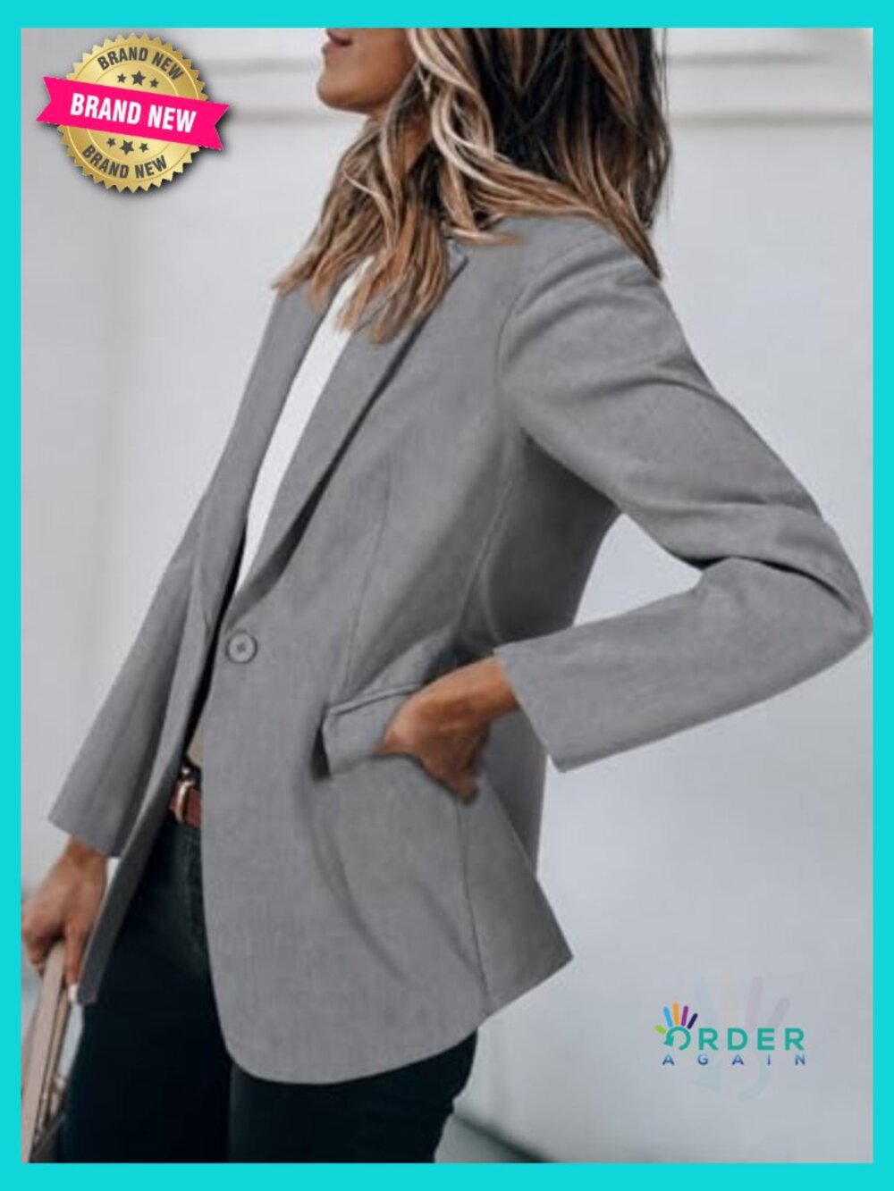 Casual Open Front Long Sleeve Blazer Work Office Suit Jacket Notch Collar - Picture 4 of 7